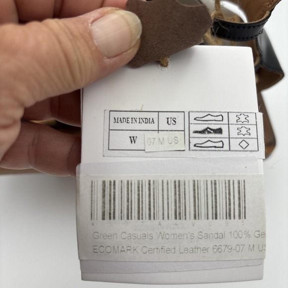 Green Casual Leather Flat Peep Toe Lace Up Black Sandals sz 7 M Leather - Picture 13 of 16